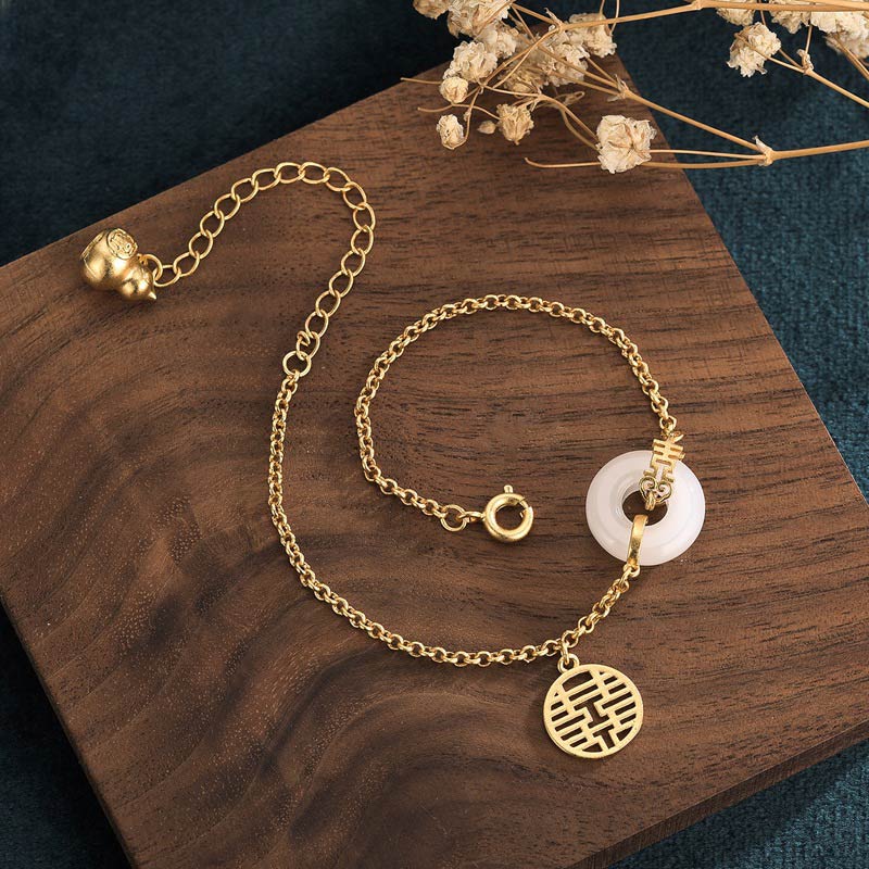Wear FengShui White Jade Double Happiness Fortune Bracelet