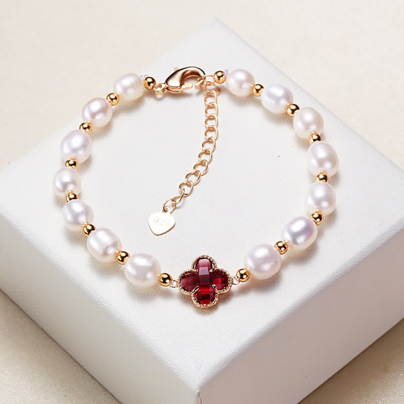 Wear FengShui Pearl Four Leaf Clover Wealth Chain Bracelet