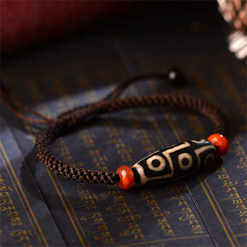 Wear FengShui Tibetan Nine-Eye Dzi Bead Prosperity String Bracelet