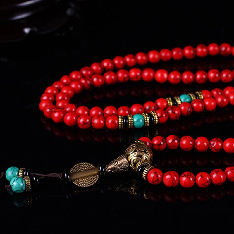 Wear FengShui Tibetan Mala Red Turquoise Lucky Necklace Bracelet