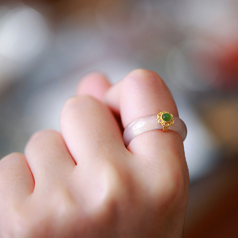 Wear FengShui White Agate Cyan Jade Turquoise Red Agate Luck Protection Ring