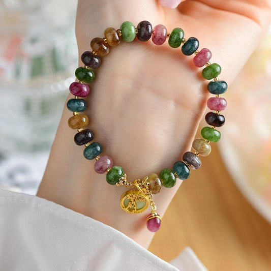 Wear FengShui Colorful Tourmaline Cute Flower Rabbit Charm Love Bracelet