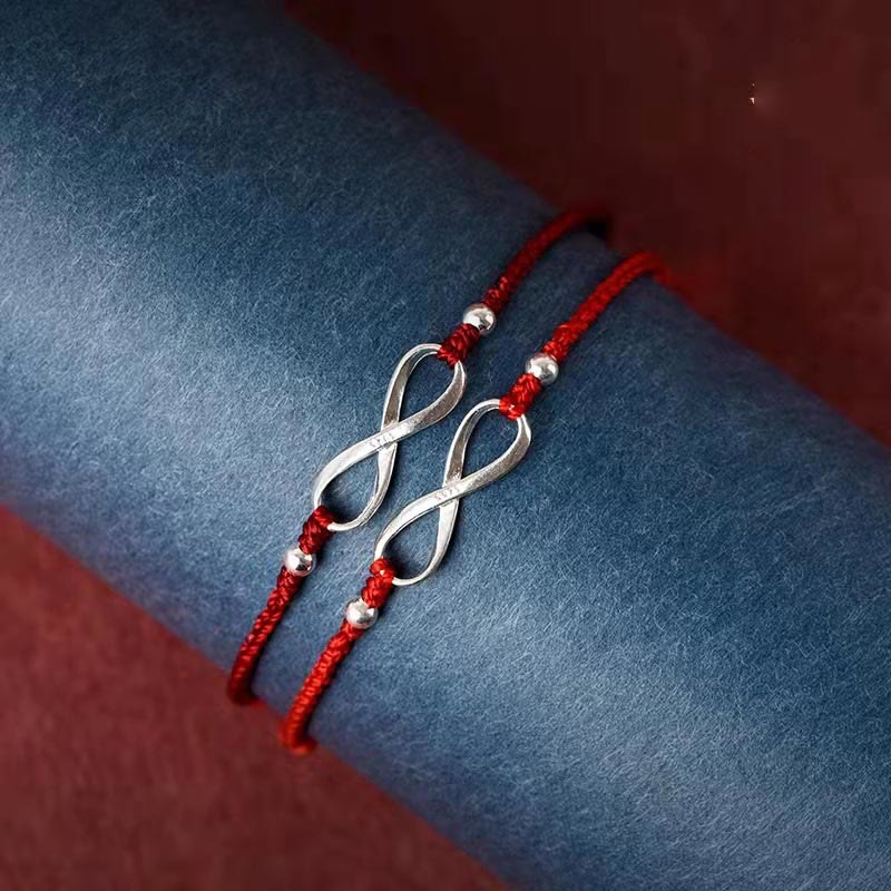Wear FengShui 925 Sterling Silver Endless Knot Protection Luck Red String Bracelet Anklet