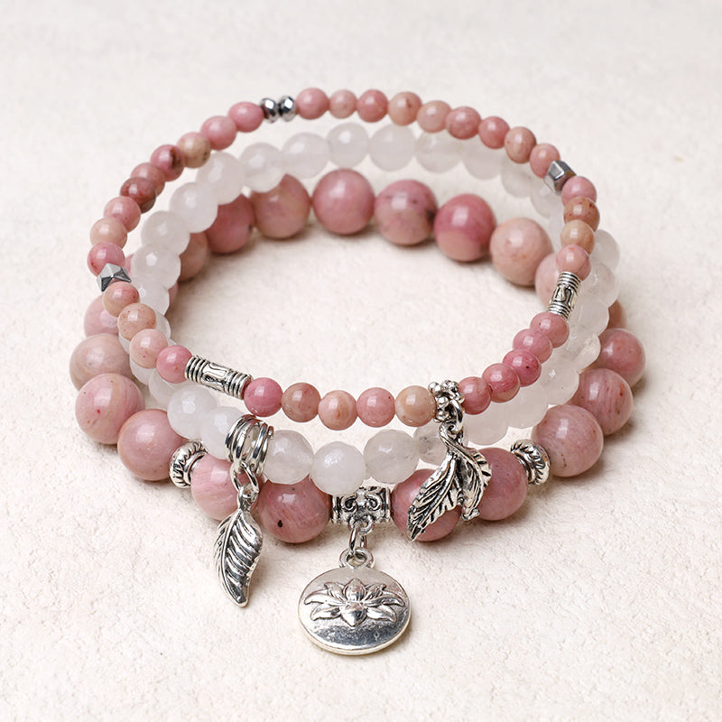 Wear FengShui 3PCS Natural Quartz Crystal Beaded Healing Energy Lotus Bracelet