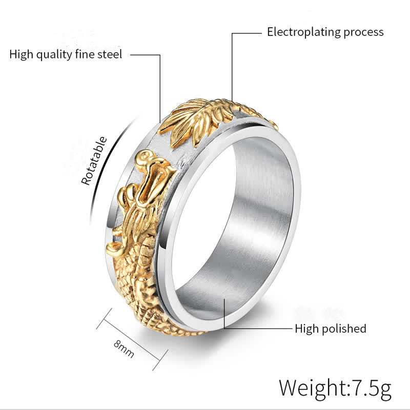 Wear FengShui Dragon Titanium Steel Stimulation Rotatable Ring