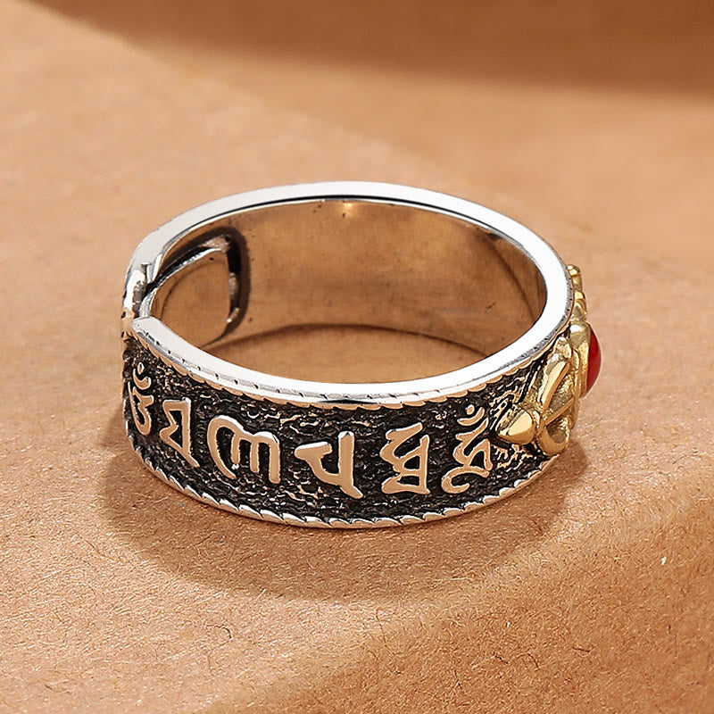 Wear FengShui Tibetan Om Mani Padme Hum Red Agate Dorje Vajra Design Wisdom Ring