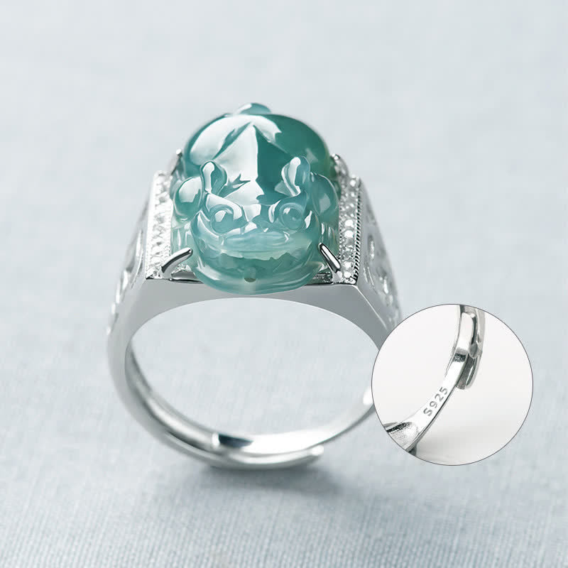 Wear FengShui 925 Sterling Silver Fengshui Wealth Prosperity Jade PiXiu Luck Ring