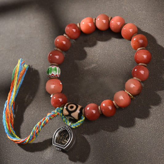 Wear FengShui Tibetan Natural Camel Bone Dzi Bead Bodhi Seed Charm Luck Bracelet