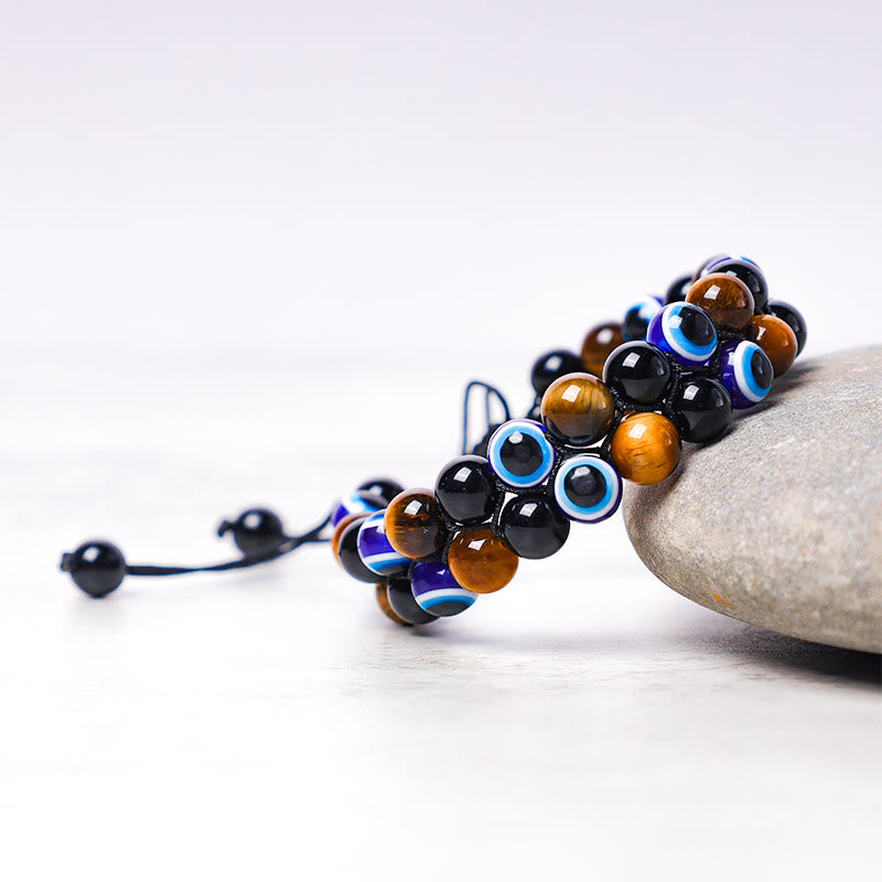 Wear FengShui Evil Eye Hematite Tiger Eye Protection Beaded Bracelet