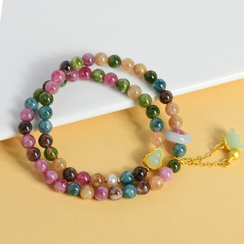 Wear FengShui Multicolored Tourmaline Gourd Wisdom Double Wrap Lily Of The Valley Charm Bracelet