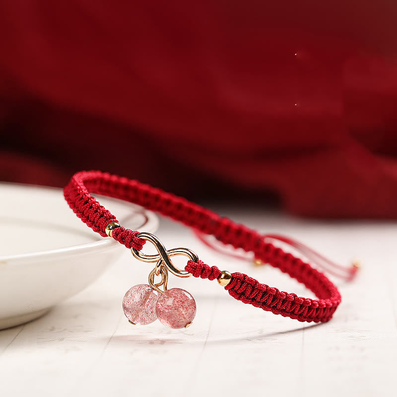 Wear FengShui Natural Strawberry Quartz Amethyst Green Phantom Bead Positive Bracelet