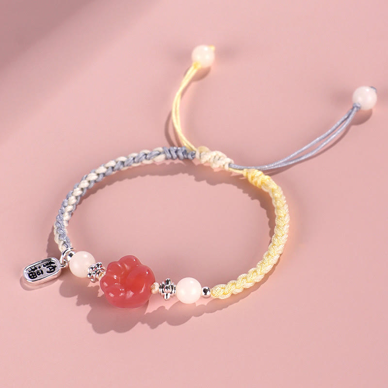 Wear FengShui Yanyuan Agate Cat Claw Paw White Bodhi Seed Fu Character Positive Braided Rope Bracelet
