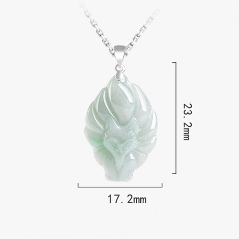 Wear FengShui Natural Jade Nine Tailed Fox Prosperity Titanium Steel Chain Necklace Pendant