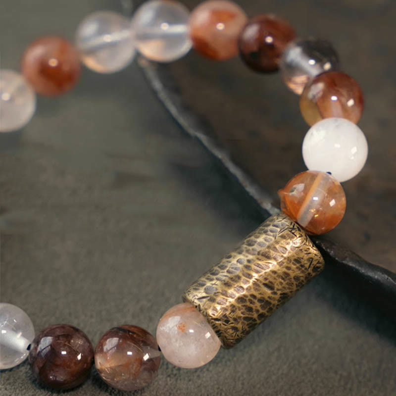 Wear FengShui White Crystal Red Hematoid Quartz Gold Rutilated Quartz Purple Phantom Protection Bracelet