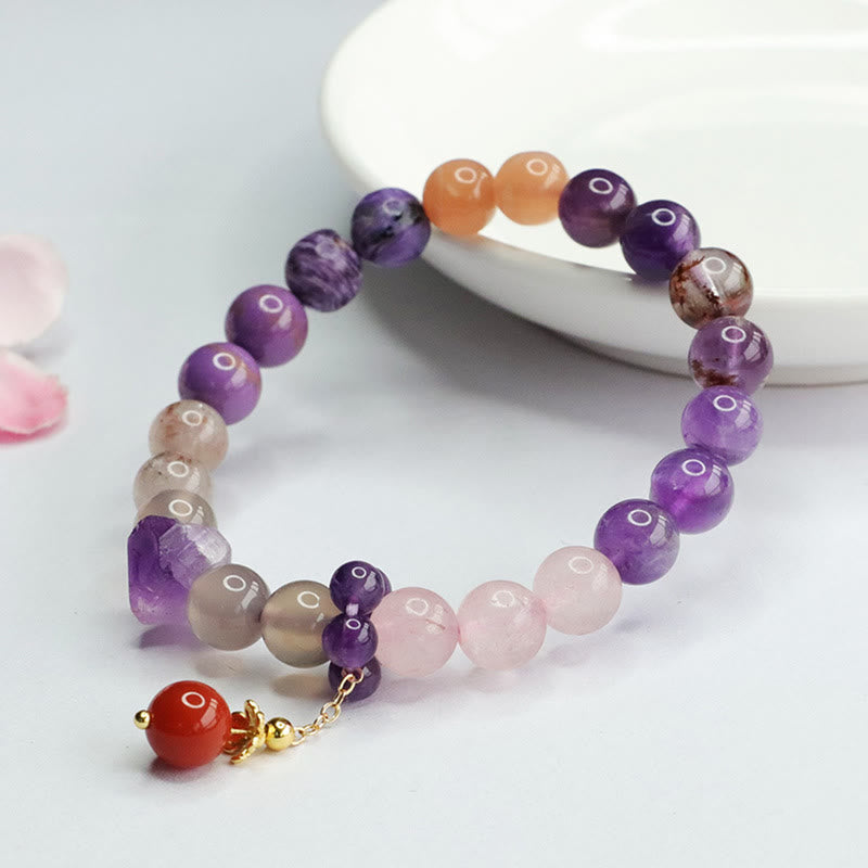 Wear FengShui Natural Amethyst Crystal Inner Peace Healing Bead Charm Bracelet