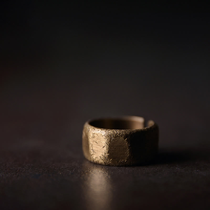 Wear FengShui Tibetan Simple Design Copper Brass Frosted Wealth Ring