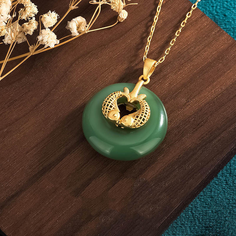 Wear FengShui Cyan Jade Koi Fish Luck Necklace Pendant