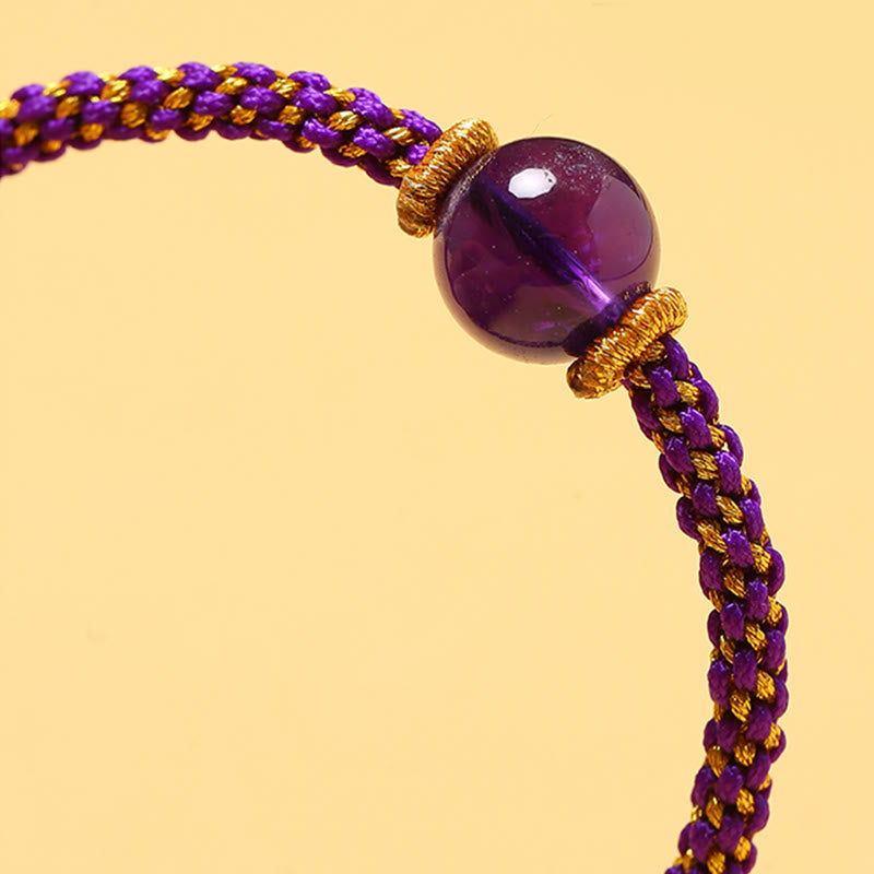 Wear FengShui Handmade Red Agate Amethyst Golden Rutilated Quartz Pink Crystal Bead Calm Braided Bracelet