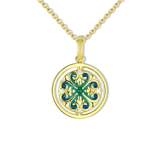 Wear FengShui 925 Sterling Silver Lotus Flower Floral Zircon Enlightenment Rotatable Necklace Pendant
