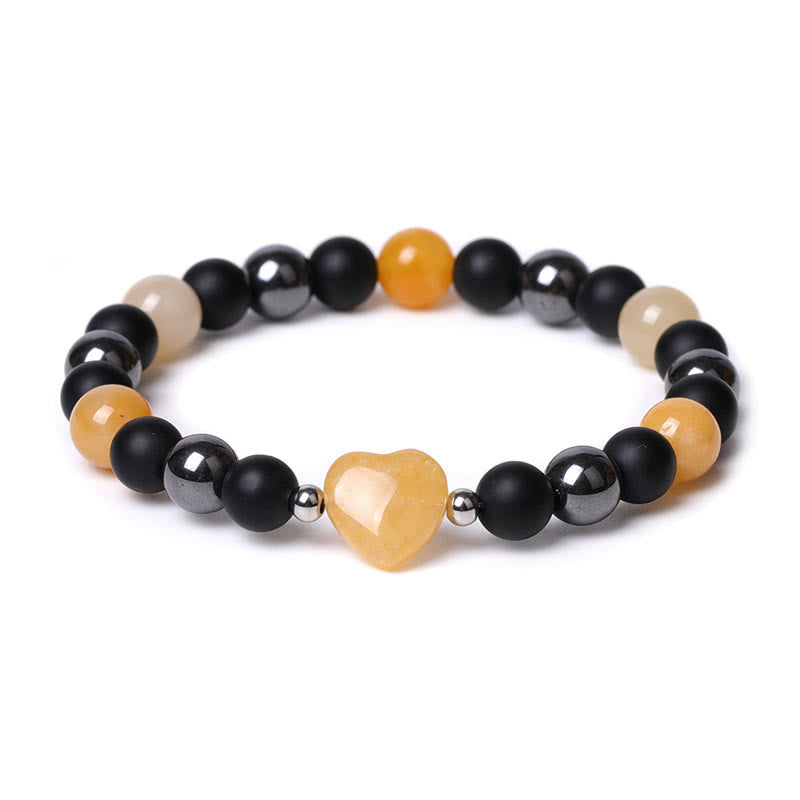 Wear FengShui Black Onyx Tiger Eye Stone Crystal Love Heart Protection Bracelet
