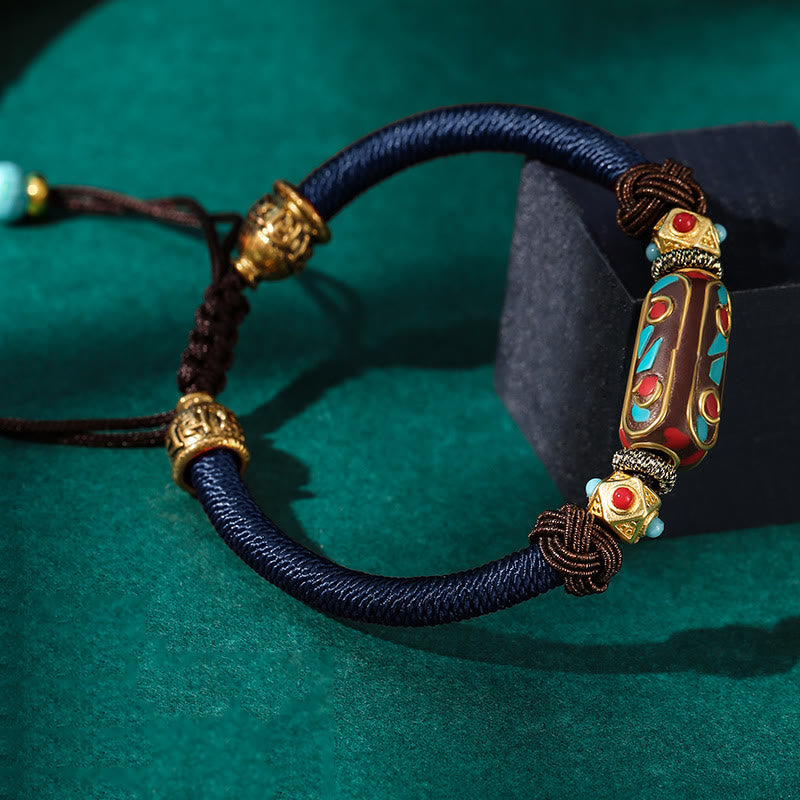 Wear FengShui Handmade Tibetan Turquoise Om Mani Padme Hum Strength Braided Bracelet