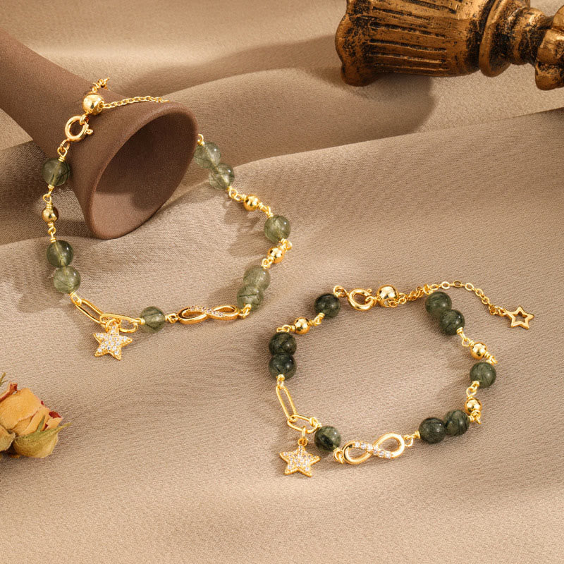 Wear FengShui 14k Gold Plated Copper Green Rutilated Quartz Möbius Loop Eternal Love Star Protection Bracelet