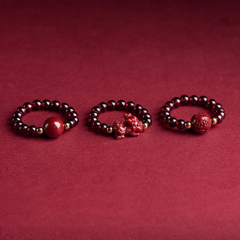 Wear FengShui Garnet Cinnabar Lucky Bead PiXiu Om Mani Padme Hum Rose Protection Ring