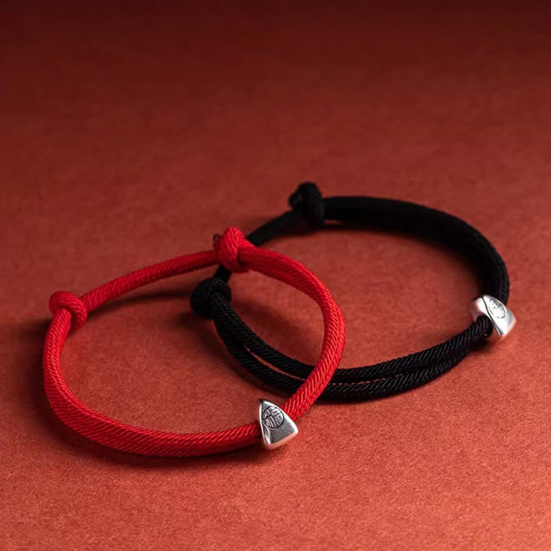 Wear FengShui 925 Sterling Silver Fu Character Blessing Handmade Braided Bracelet