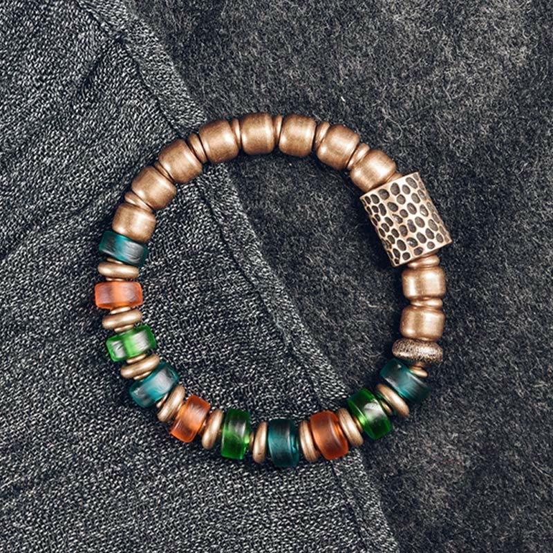 Wear FengShui Tibetan Colorful Glass Beads Copper Wealth Bracelet