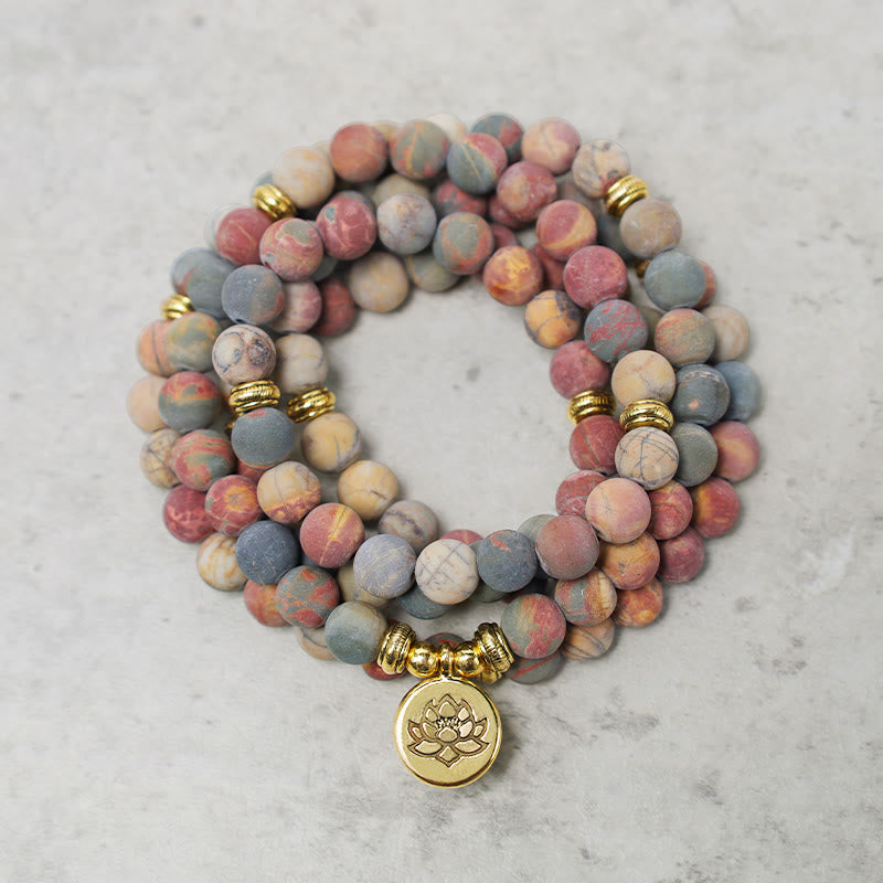 Wear FengShui 108 Mala Beads Picasso Jasper Stone Courage Energy Bracelet