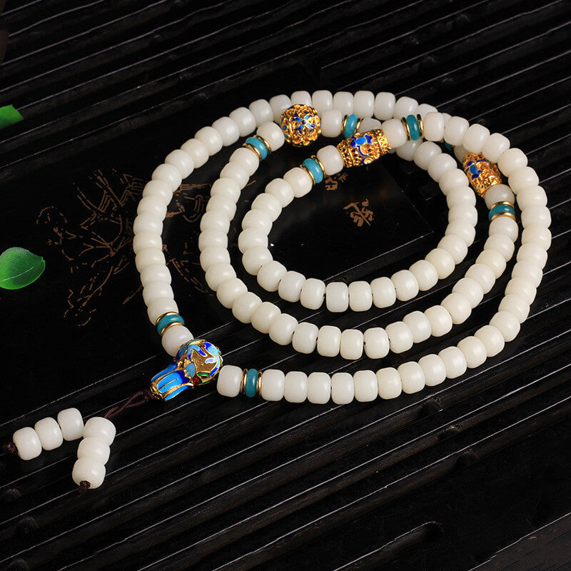 Wear FengShui Natural White Bodhi Seed Mala 108 Beads Wealth Bracelet