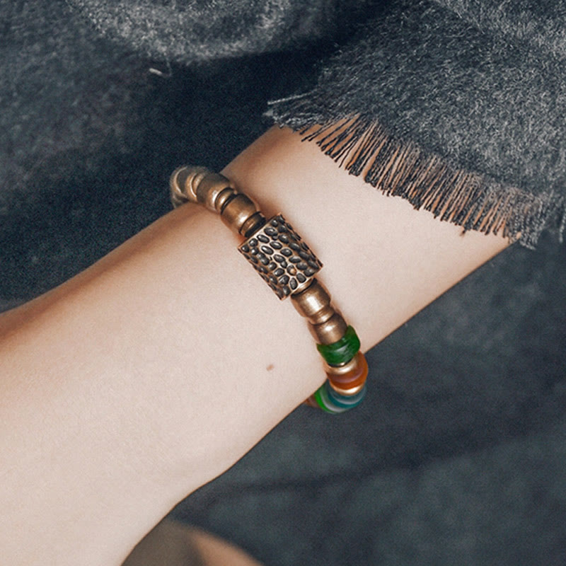 Wear FengShui Tibetan Colorful Glass Beads Copper Wealth Bracelet