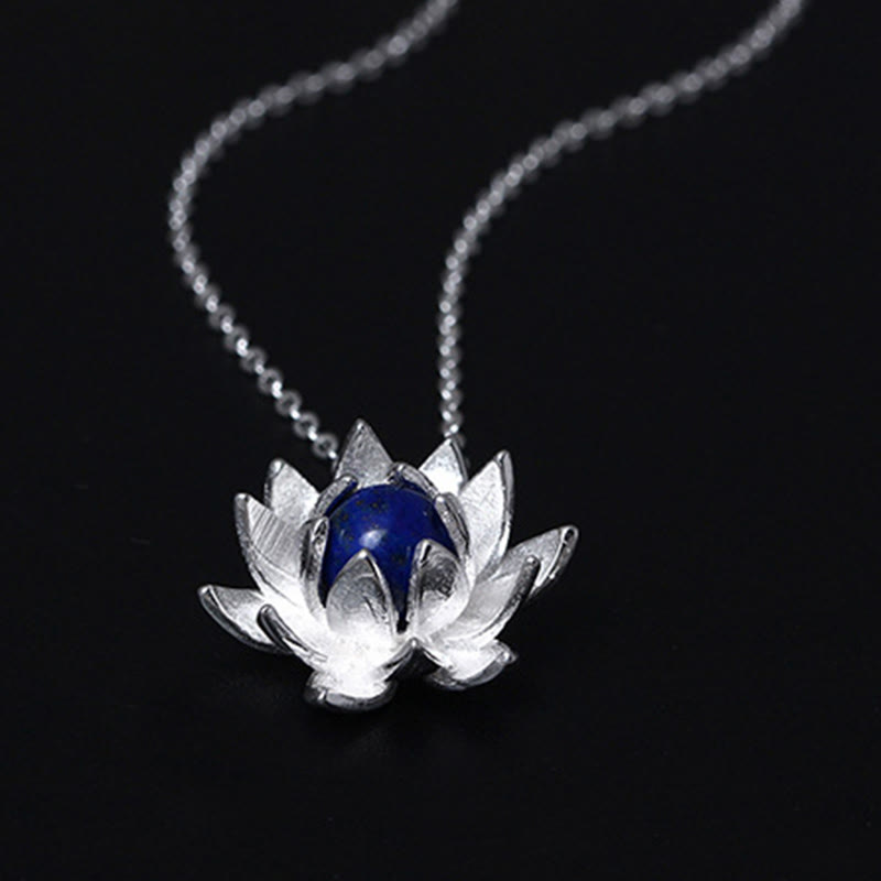 Wear FengShui 925 Sterling Silver Lazurite Lotus Flower Self Care Necklace Pendant