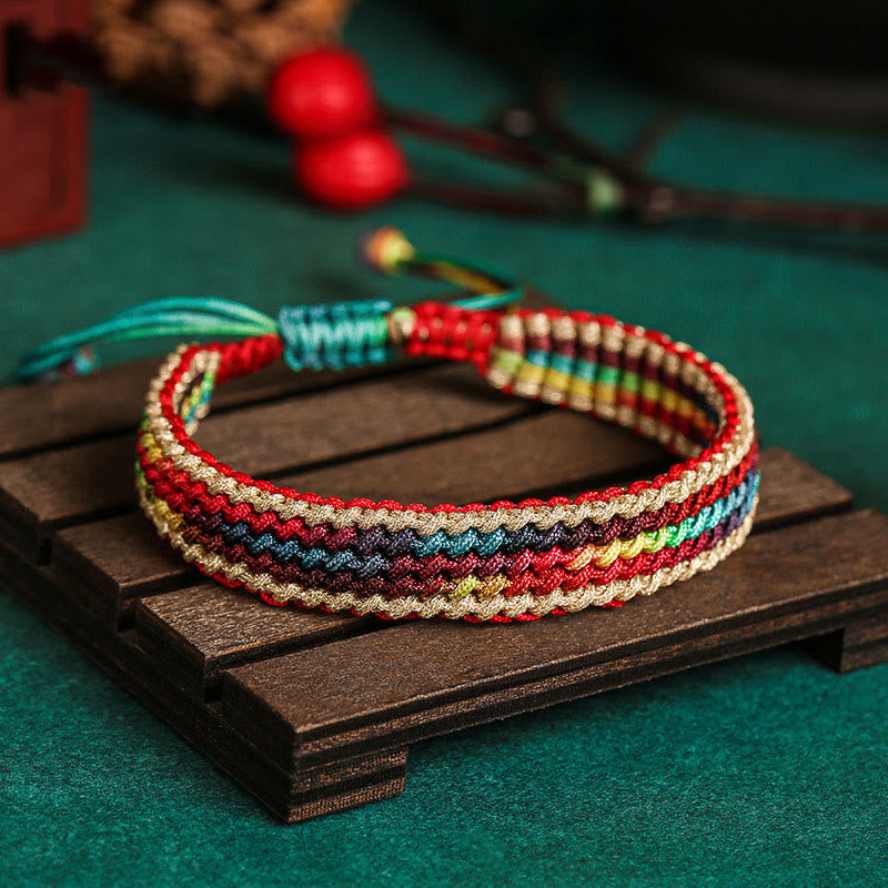 Wear FengShui Tibet Handmade Rainbow Multicolored Protection Braided String Bracelet