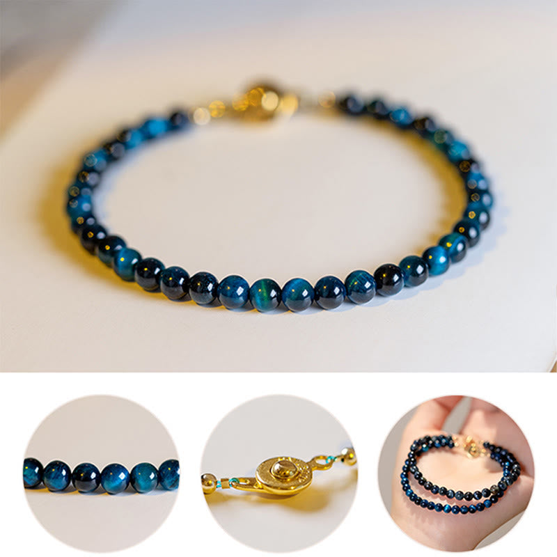 Wear FengShui Natural Blue Tiger Eye Stone Protection Chain Bracelet