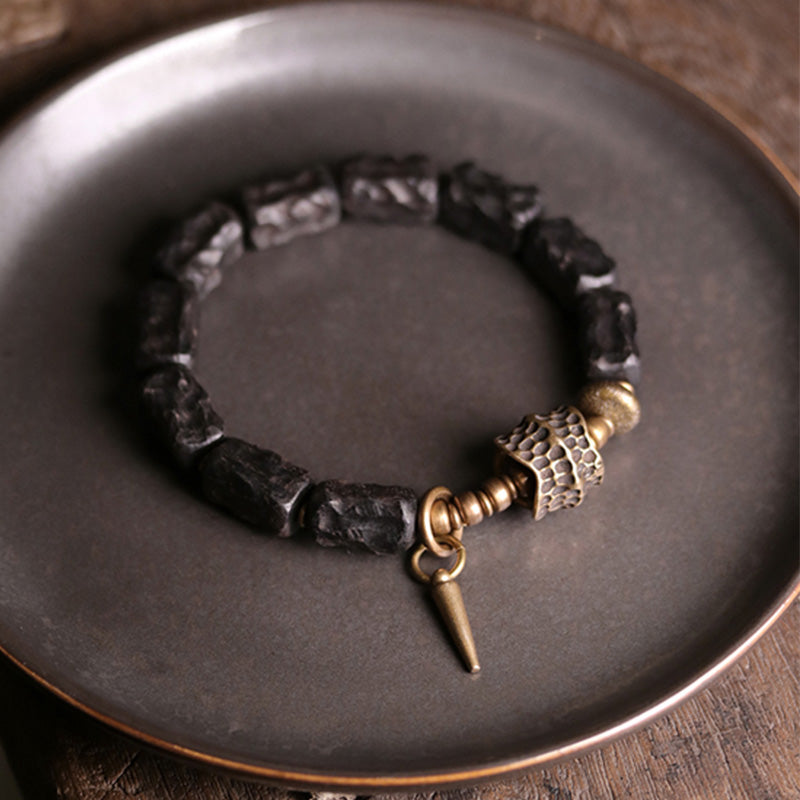 Wear FengShui Ebony Wood Copper Balance Protection Couple Bracelet