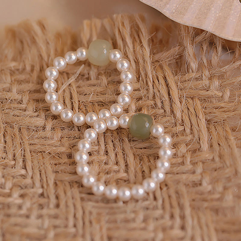 Wear FengShui Round Jade Pearl Beads Luck Ring