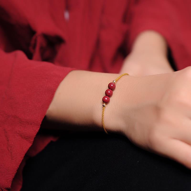 Wear FengShui 14K Gold Plated Natural Cinnabar Blessing String Braided Bracelet