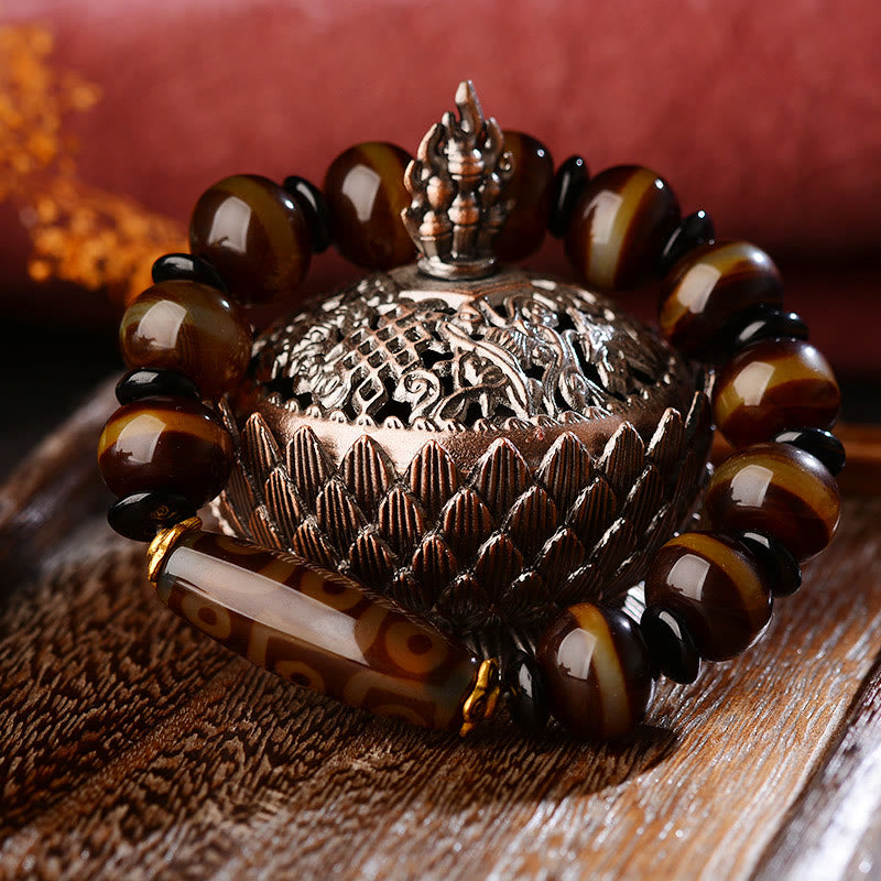 Wear FengShui Tibetan Natural Nine-Eye Dzi Bead Agate Wealth Blessings Bracelet