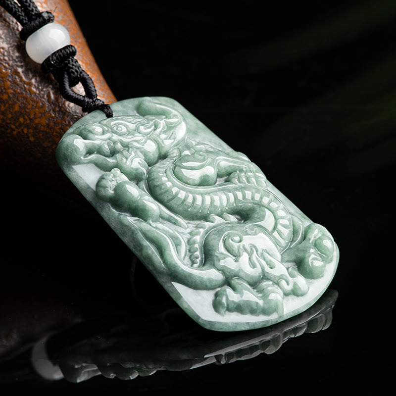 Wear FengShui Year of the Dragon Chinese Zodiac Dragon Jade Success Amulet Necklace Pendant