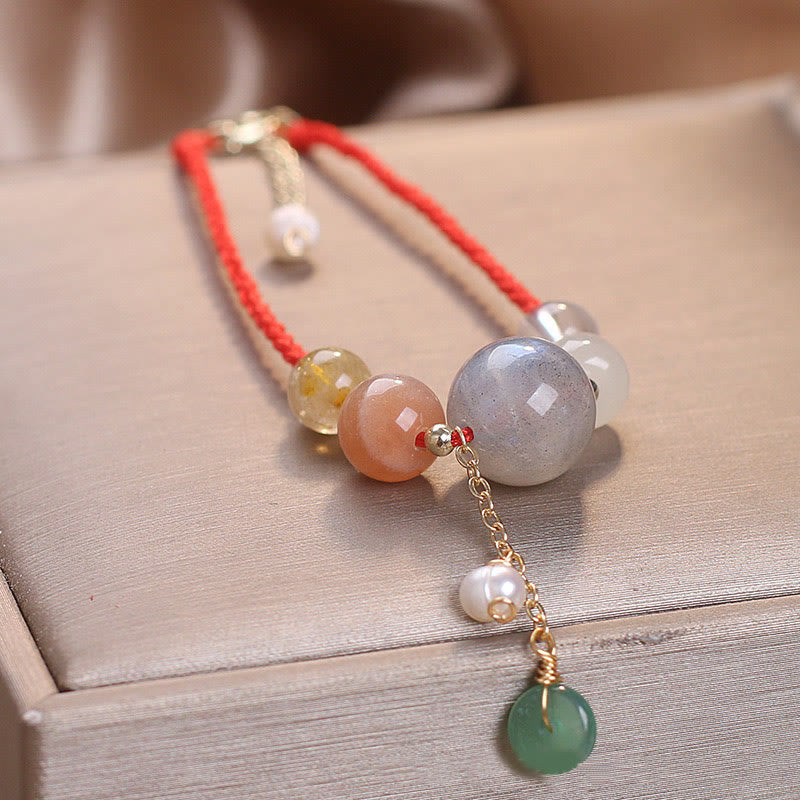 Wear FengShui Moonstone Sunstone Beads Peace Buckle Charm Healing Bracelet