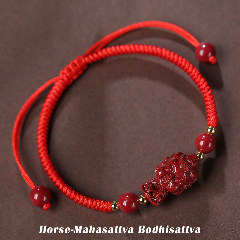 Wear FengShui Chinese Zodiac Natal Buddha Cinnabar Amulet Blessing String Bracelet