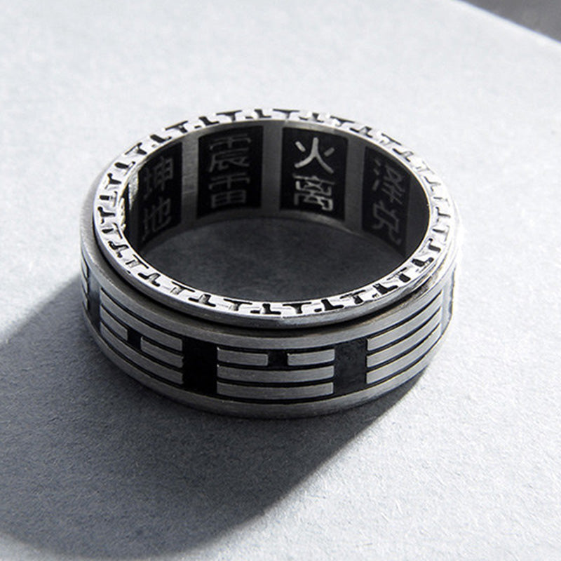 Wear FengShui Bagua Yin Yang Titanium Steel Balance Rotatable Ring