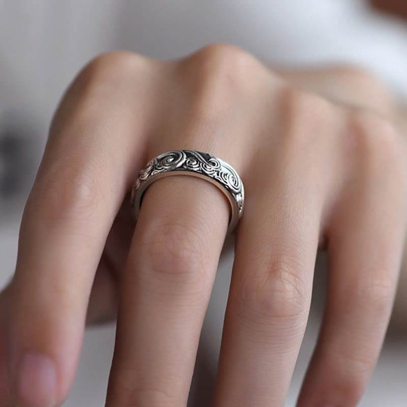 Wear FengShui 999 Sterling Silver Auspicious Clouds Engraved Blessing Adjustable Ring