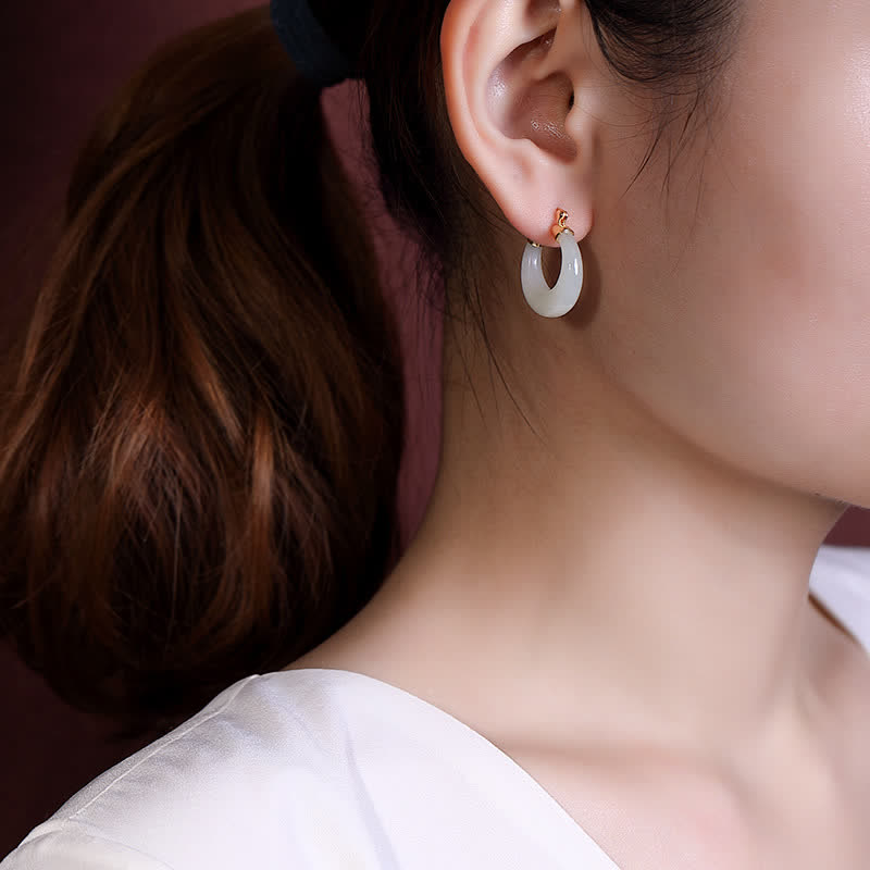 Wear FengShui Round Jade Cyan Jade Prosperity Luck Drop Earrings