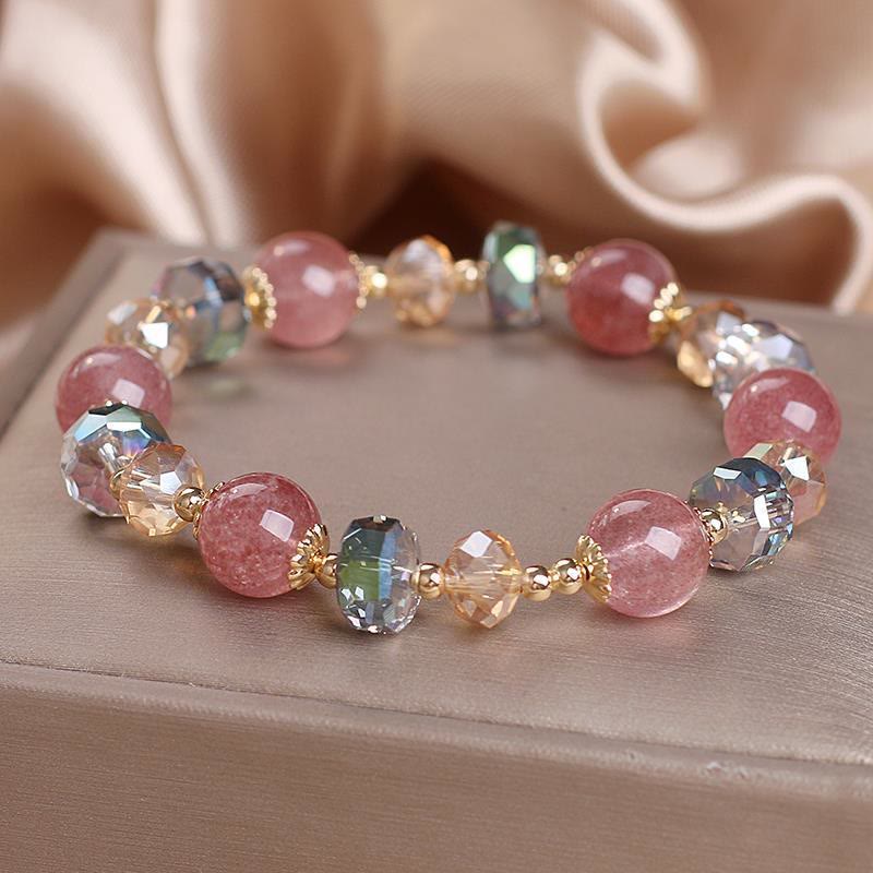 Wear FengShui Natural Strawberry Quartz Colorful Crystal Positive Bracelet