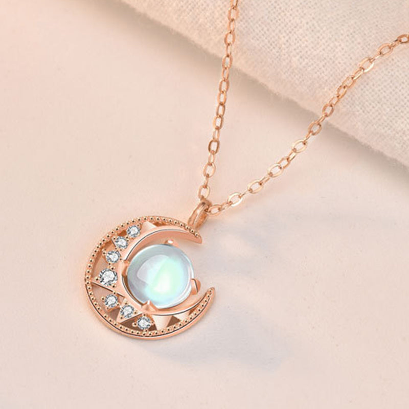 Wear FengShui 925 Sterling Silver Moonstone Moon Pattern Love Necklace Pendant