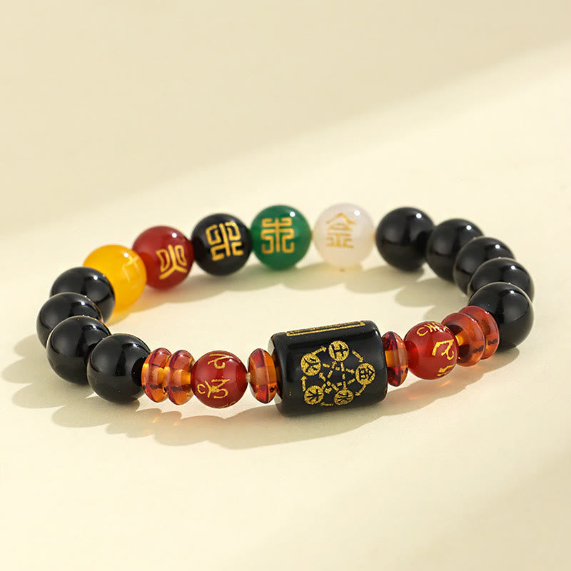 Wear FengShui Five Elements Black Onyx Red Agate Wisdom Wealth Bracelet