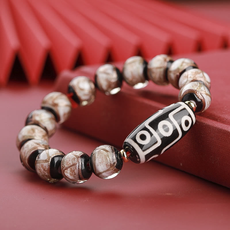 Wear FengShui Tibetan Nine-Eye Dzi Bead Three-eyed Dzi Bead Liuli Glass Bead Wealth Bracelet