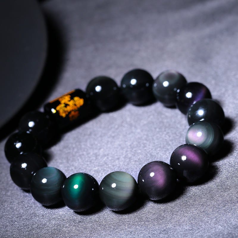 Wear FengShui "Sending Balance and Protection" Rainbow Obsidian Bracelet Includes Gift Message Card